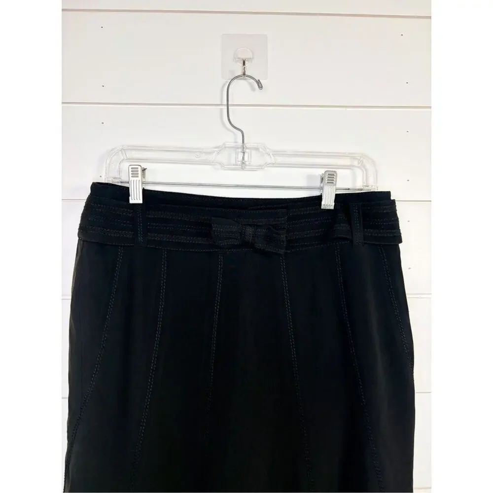 Karen Millen Women's Paneled Bow Belted Flared Hem Mini Skirt Black Size 6
